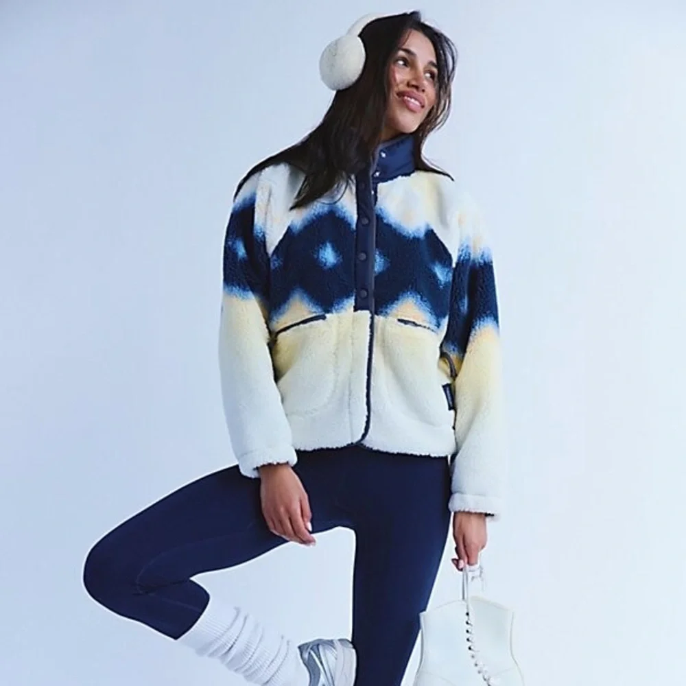 NWT Free People Hit The Slopes Fleece Jacket Soft Glow Sun Combo